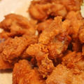 我が家のお夕飯・・・豆板醤入りピリ辛唐揚げ　と　茄子のサラダ