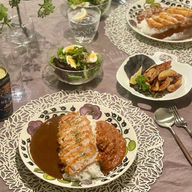 3coinsのカレー2種盛りカツカレーの夜ごはん
