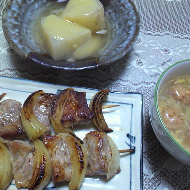 豚串と聖護院大根のふろふきといかつくねスープ