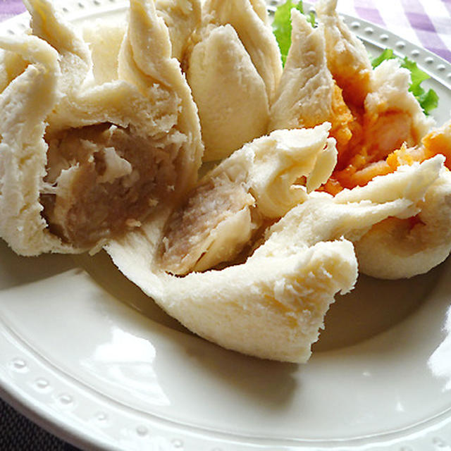 食パンとシュウマイdeなんちゃって肉マン♪とエビチリマン