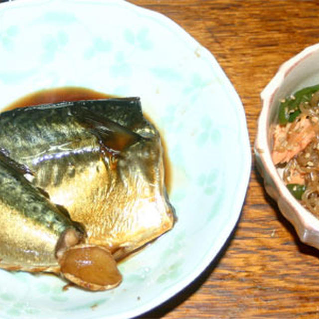 鯖の煮付けと鮭としらたきの炒め物