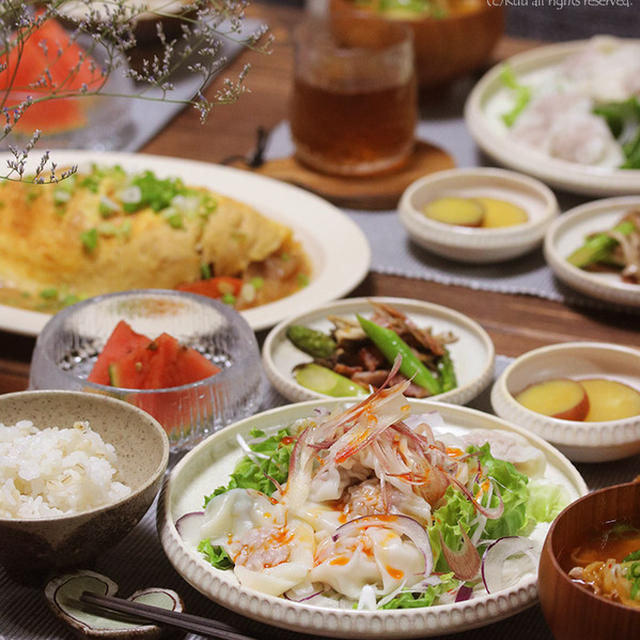 【献立】冷やしワンタンと肉じゃがオムレツ。～やかましい夫におとなしくご飯を食べてもらえるたったひとつの言葉～