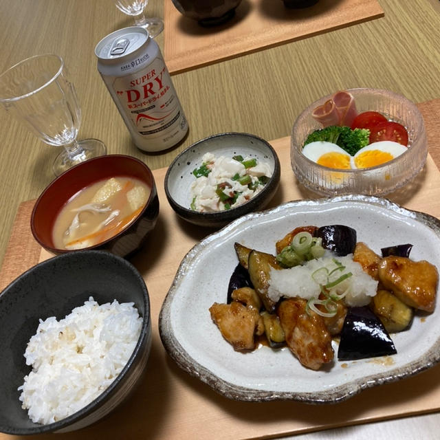 鶏胸と茄子のおろしだれ(山本ゆりさんレシピ)の晩御飯