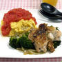 ２０１１花見♪　焦がしバターソース・蒸し手羽元＆野菜。つぶつぶトロトロのっけオムライス。
