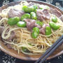 そら豆と豚肉のペペロンチーノ風