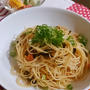 次は君の番！　と、　合法ハーブSHISOとたらこのパスタ。