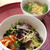 ピリ辛海鮮丼、キャベツと卵のお味噌汁