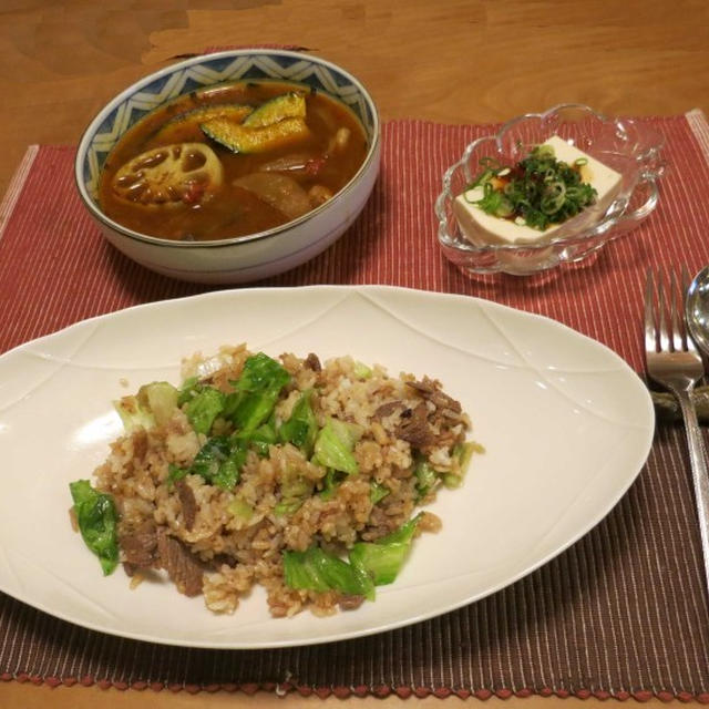 スープカレー～ラタトゥイユをリメイク　と　ビーフピラフ