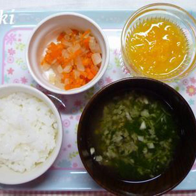 ﾟ･*:.｡.【離乳食】豆腐×タラバーグ＆みかん.｡.:*･ﾟ