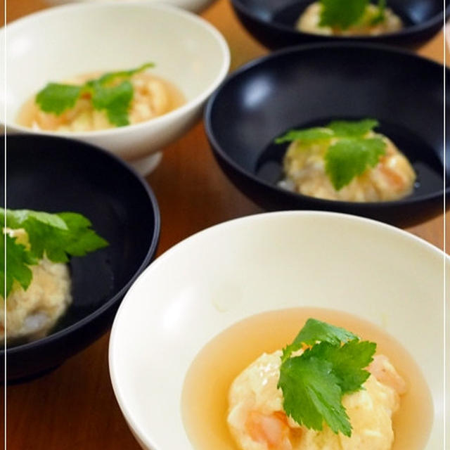 海老と豆腐の茶巾蒸し♪