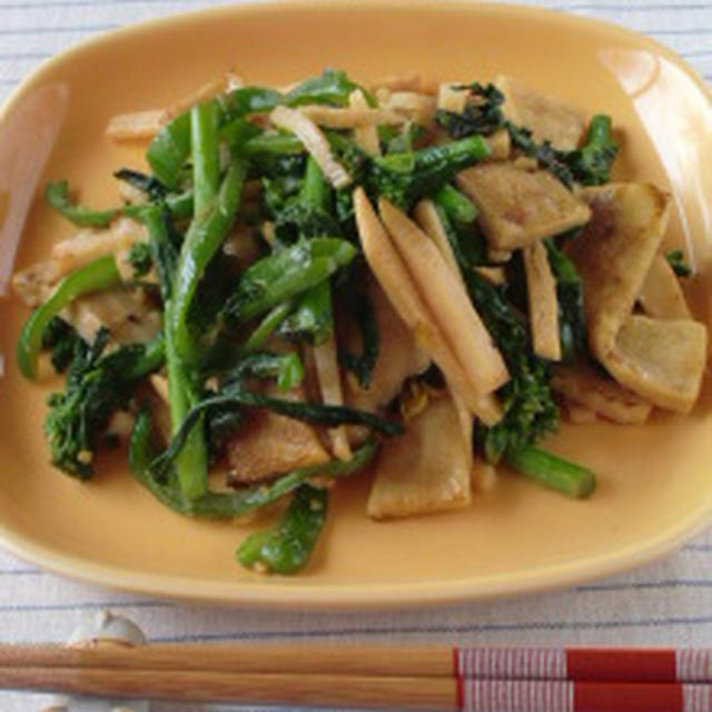 乾物でヘルシー中華☆高野豆腐と菜の花のチンジャオロース風炒め