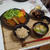 コロッケ、ひじきの煮物、きゅうりの梅肉和えとお味噌汁（Croquettes, Boiled and Seasoned Hijiki Seaweed, Cucumber with Pickled Plums, and Miso Soup）