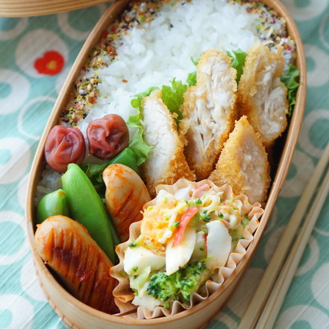 春色♡かに玉サラダ入り♪今日のお弁当＆昨日の地味夕食