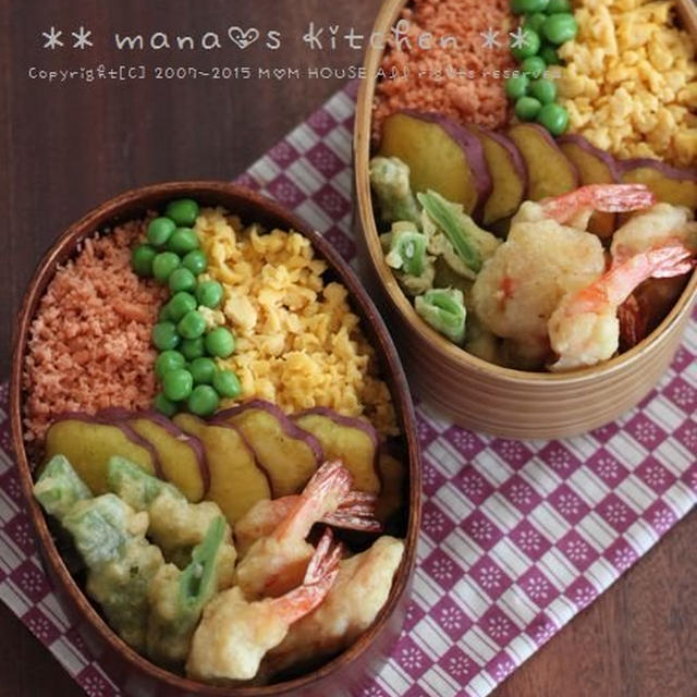 鮭そぼろご飯と天ぷら ✿ ラ王♪