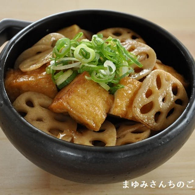 食欲モリモリ☆甘辛味がたまらない！厚揚げとれんこんの甘辛炒め