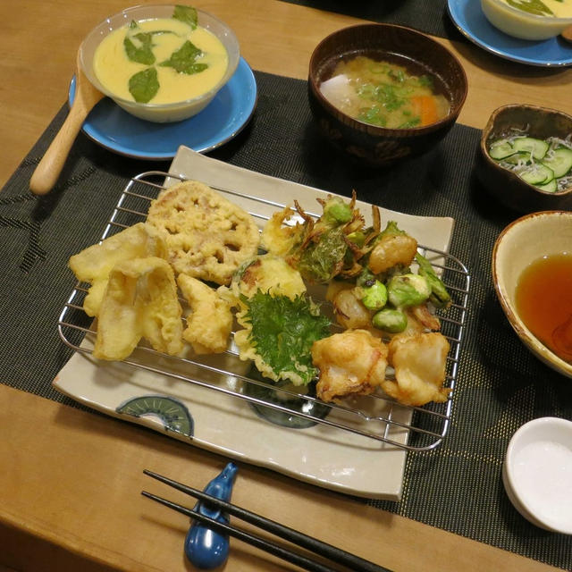 天ぷらや冷やし茶わん蒸しの晩ご飯　と　家庭菜園♪