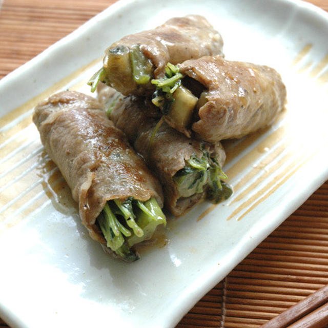 トロなすと豆苗の豚巻き。