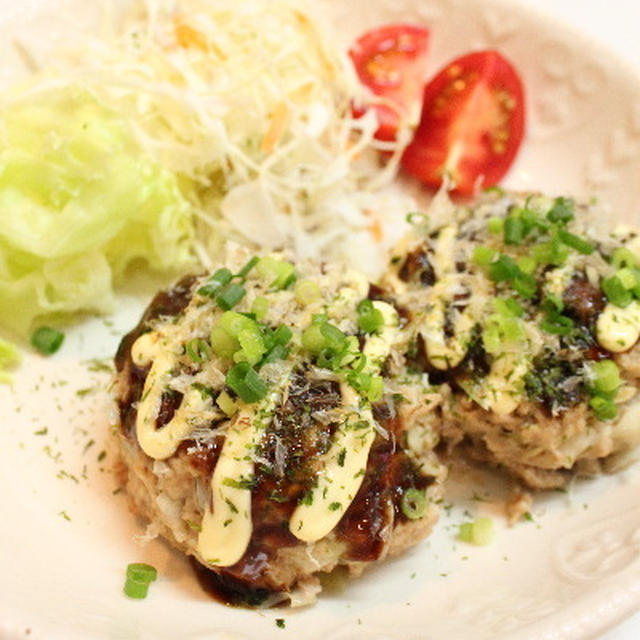 イカ入りお好み焼きハンバーグ　と　バナナのジェラート