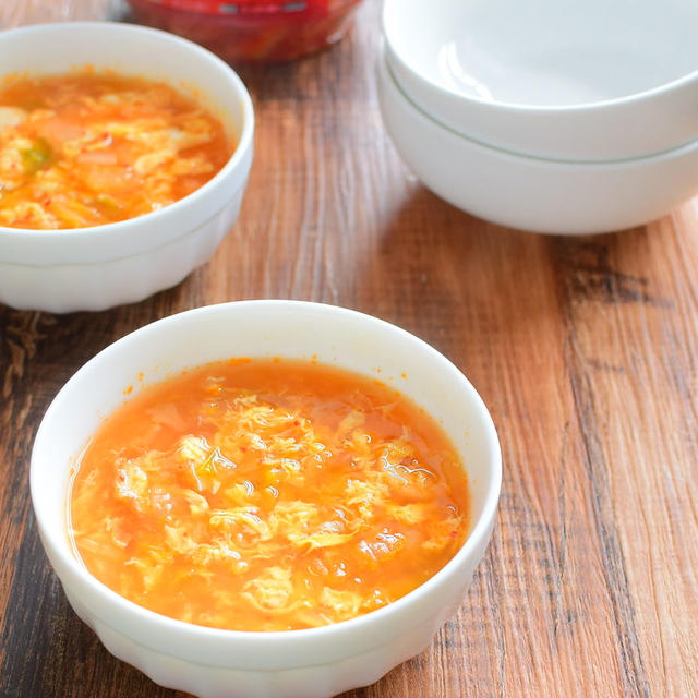 キムチ入りたまご味噌スープのレシピ