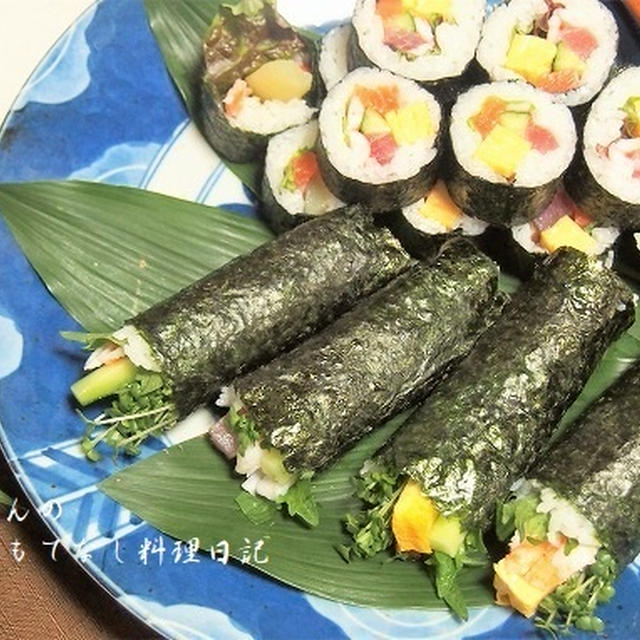 ハーフ恵方巻！そのほうが食べやすいもん♪　　　&amp;子鬼　(^O^)