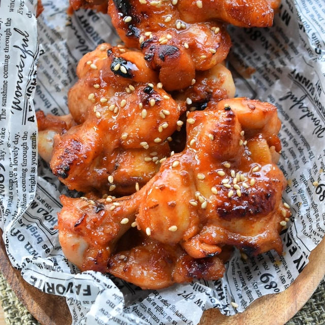 【漬けて焼くだけ】♡手羽元deヤンニョム風旨辛チキン♡レシピあり♡