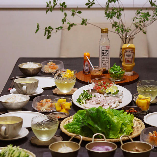 【献立】茹で豚とたっぷりの薬味で茹で豚の集い。～何を巻いても美味しい！～