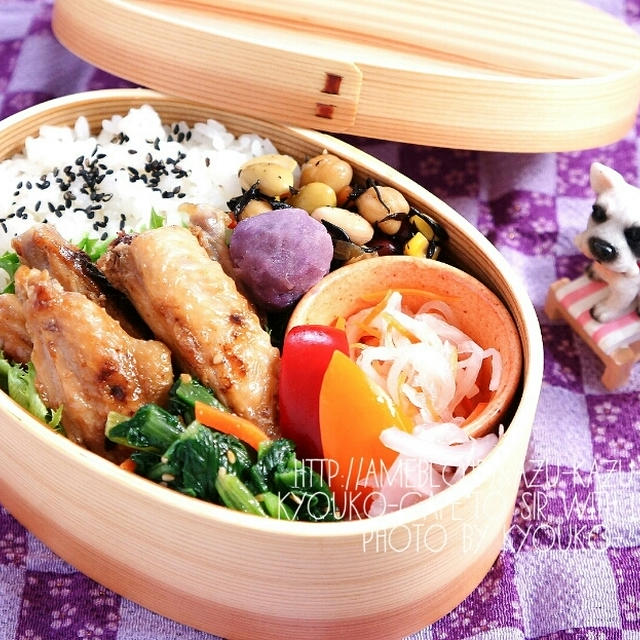朝昼カフェ☆鶏手羽の照り焼き弁当と塩豚とキャベツのモーニング