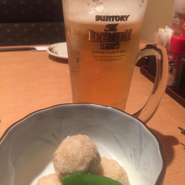 プレミアムモルツと里芋のから揚げ