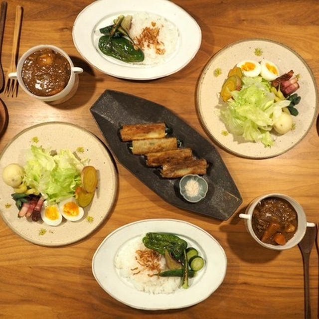 2日目のカレーを可愛感じで盛り付けた夜ごはん