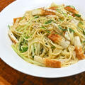 お鍋ひとつで簡単ひとり晩ご飯シンプルパスタ！竹輪と水菜とえのきの和風胡麻スパゲティ。