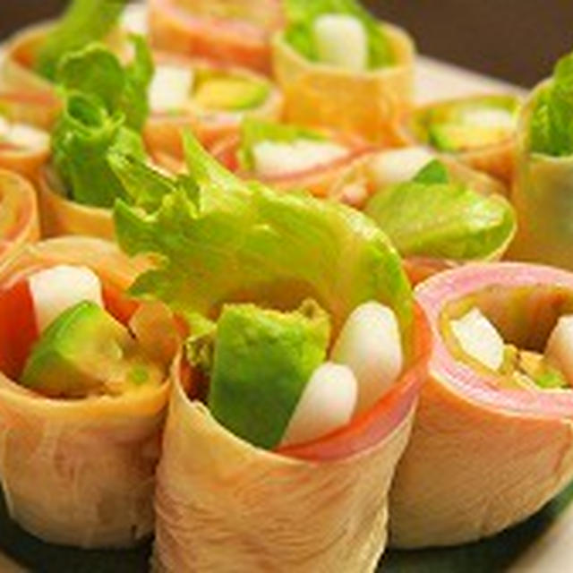 湯葉で生春巻き　簡単華やか♪　　「ふるさと納税」オススメの焼き豚！　