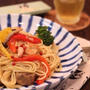 昼カフェ☆コストコのシーフードアヒージョアレンジレシピ・シーフードの和風オイルパスタ　プロレス？
