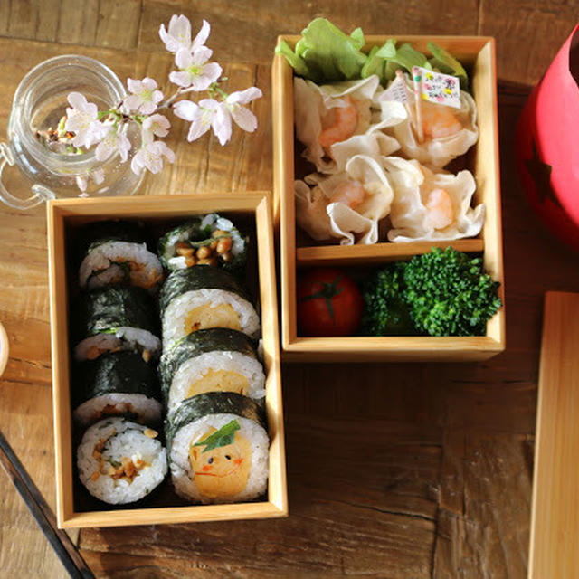 くるくる納豆巻きと卵巻き弁当