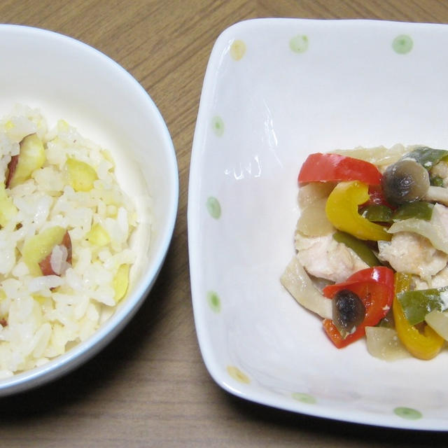 炊飯器料理（さつまいもご飯と鶏むね肉のホイル蒸し✽ソイライスとささみのホイル蒸し）