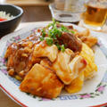 森永国産大豆の絹豆腐で作る麻婆オムレツ丼と黒豆の汁ゼリー