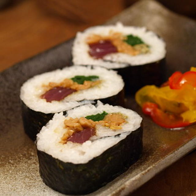 マグロにら納豆巻き　　なれたら簡単！？