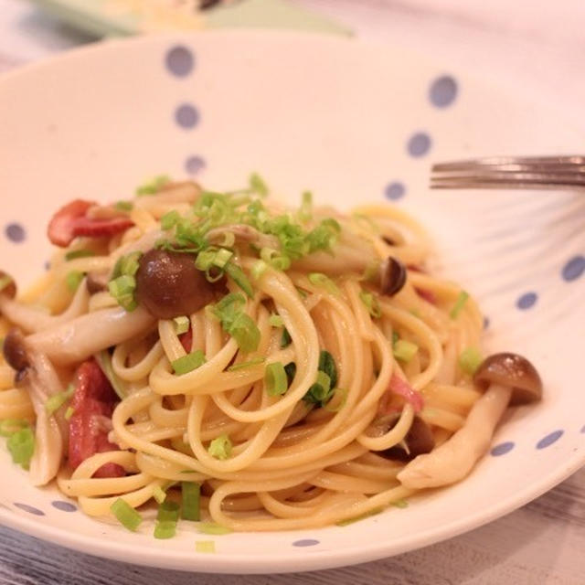 昼カフェ☆しめじと合鴨の和風パスタ