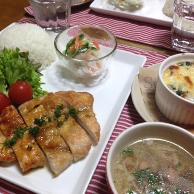 カレー風味の照り焼きチキンとほうれん草とポテトの簡単キッシュ風