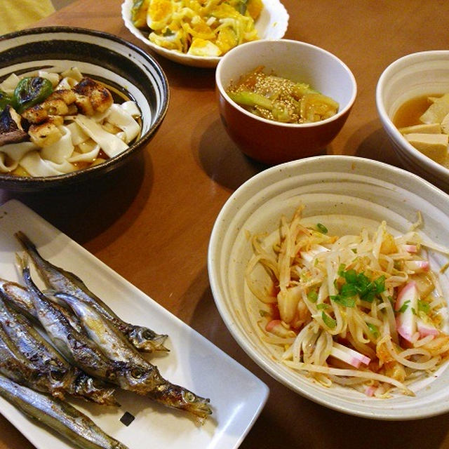 焼ピーマンと油揚げの梅かつおつゆきしめん