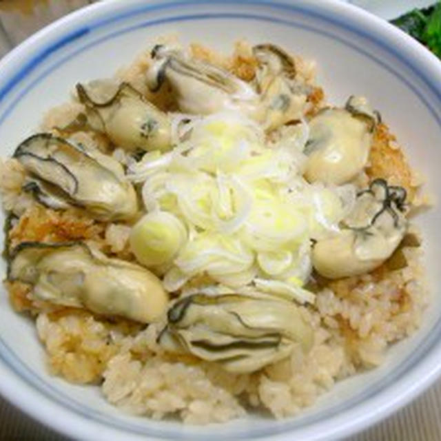 牡蠣ご飯、ホウレン草のおひたし