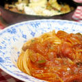 今日の晩ご飯/「カニのトマトソースパスタ」と、スキレットで作る「エリンギとベーコンのカマンベールチーズ焼き」