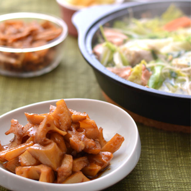 酸味がすすむ-れんこんの黒酢炒め。と再調整・割り干し大根。