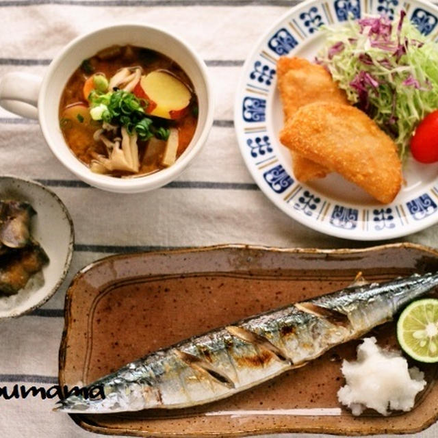 今期初！サンマの塩焼き＆生姜風味の豚汁