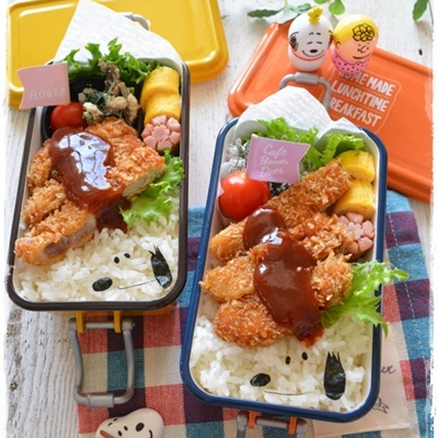 詰めるだけスヌーピーとトンカツ弁当～JK＆JCのおべんとう♪