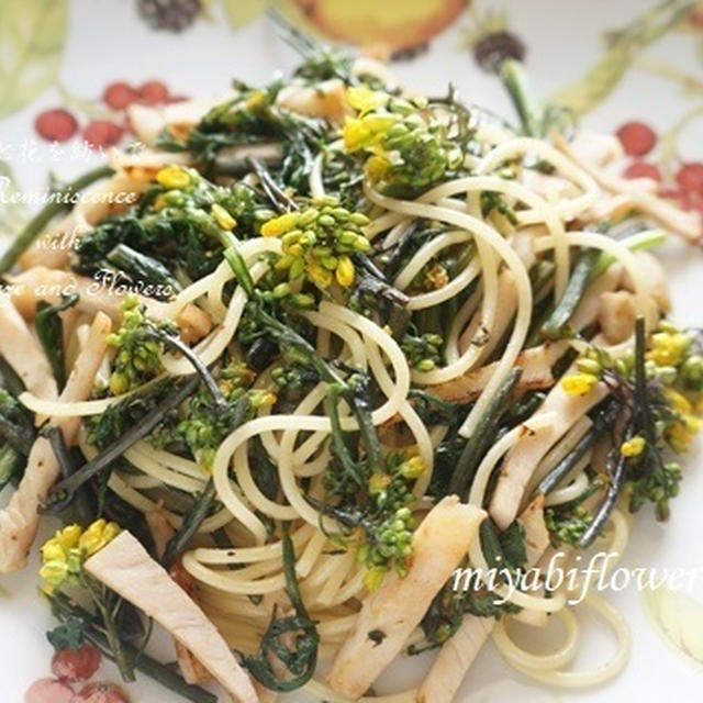 春菊と菜の花のパスタ ペペロンチーノ　お鍋で残った春菊を使って・・・