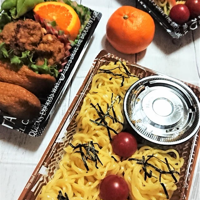 【息子弁当】おうちごはんからのスライドで楽ちん、手抜き！？【ざるラーメン弁当】使い捨てパックで！