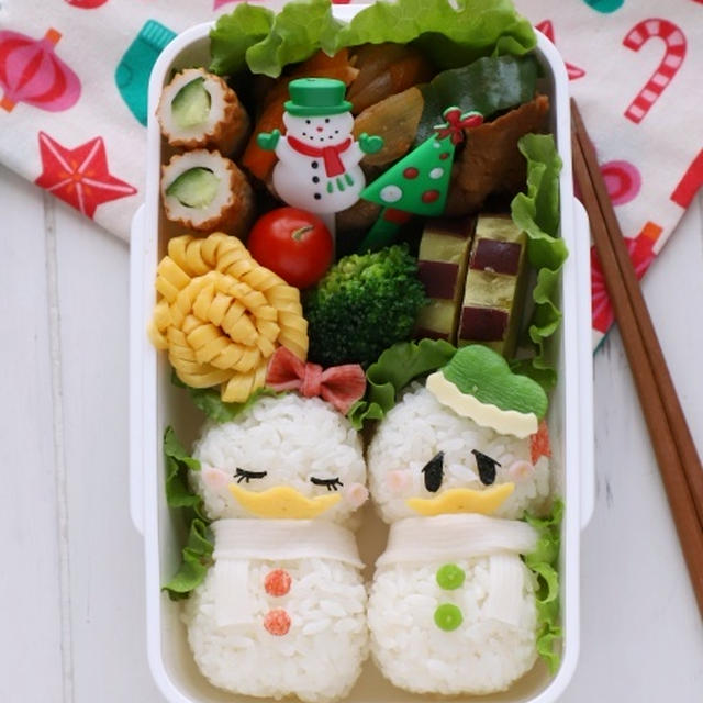 ドナルド＆デイジーの雪だるま弁当＊キャラ弁[高速動画あり]