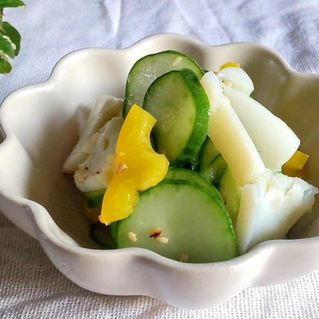 【夏野菜をさっぱり食べたい】『きゅうりとイカのにんにく酢の物』美肌レシピ