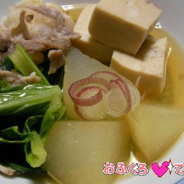 冬瓜と小松菜、豚肉と高野豆腐の煮びたしのレシピ