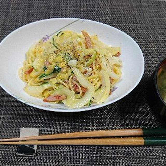 ズッキーニの玉子パスタ☆2016/07/04の晩ごはん。